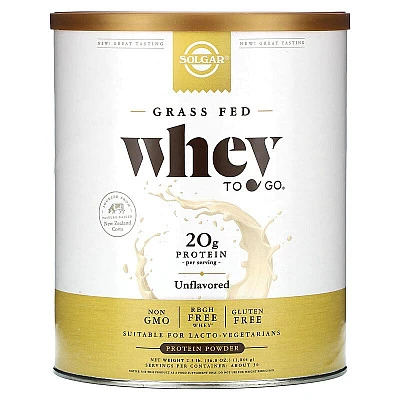 אבקת חלבון סולגאר מֵי גבינה Whey To Go ללא טעם - משקל 1044 גרם מבית SOLGAR