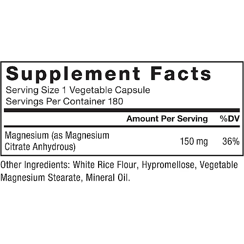 מגנזיום ציטראט 150 מ"ג 180 כמוסות צמחיות - מבית Force Factor