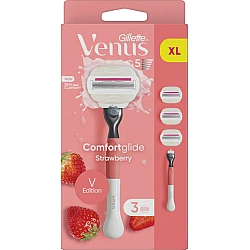 ג'ילט ונוס תות מארז סכיני גילוח רב פעמי לנשים מכשיר + 3 סכינים - מבית Gillette