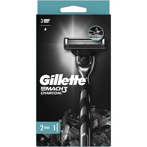 ג'ילט מאך 3 פחם מכשיר גילוח רב פעמי + 2 סכינים - מבית Gillette