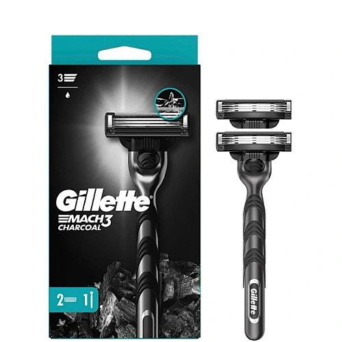 ג'ילט מאך 3 פחם מכשיר גילוח רב פעמי + 2 סכינים - מבית Gillette