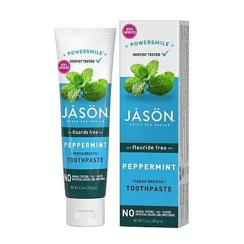 ג'ייסון Powersmile משחת שיניים מרעננת נשימה ללא פלואוריד נענע חריפה 119 גרם - מבית JASON ג'ייסון Powersmile משחת שיניים מרעננת נשימה ללא פלואוריד נענע חריפה 119 גרם - מבית JASON