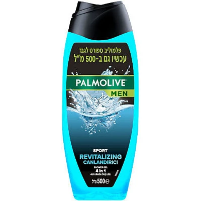 פלמוליב סבון גוף לגבר ספורט 4 ב-1 גוף שיער פנים לזקן - 500 מ"ל - מבית Palmolive