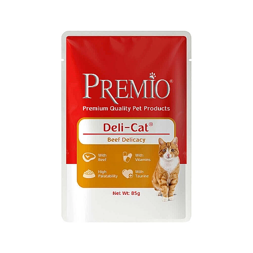 פרמיו דליקט פאוץ בקר ברוטב לחתול בוגר 85 גרם - מבית PREMIO