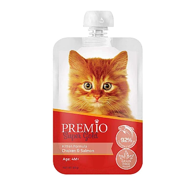 פרמיו מחית בשר עוף וסלמון לחתלתול 90 גרם - מבית PREMIO