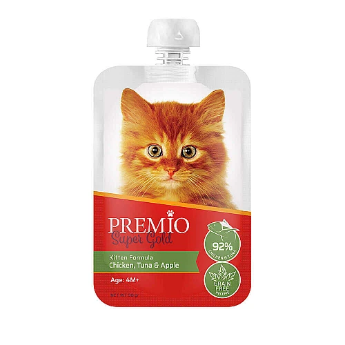 פרמיו מחית בשר עוף טונה ותפוח לחתלתול 90 גרם - מבית PREMIO