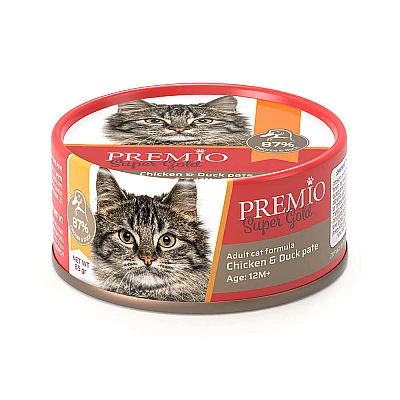 פרמיו סופר גולד מעדן עוף וברווז לחתול בוגר 85 גרם - מבית PREMIO
