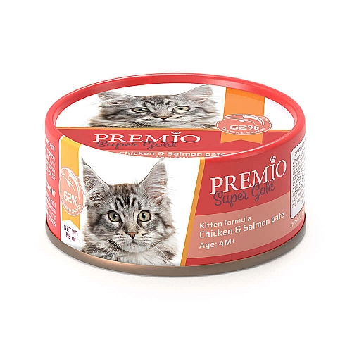 פרמיו סופר גולד מעדן עוף וסלמון לחתלתול 85 גרם - מבית PREMIO