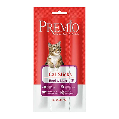 פרמיו סטיקס חטיף לחתולים בקר וכבד 15 גרם - מבית PREMIO