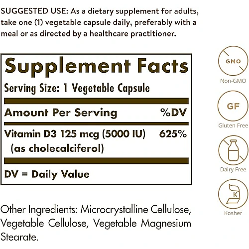 ויטמין IU 1000 D3 יחב"ל סולגאר - 100 כמוסות רכות - מבית SOLGAR