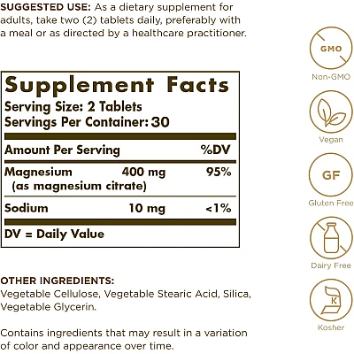 מגנזיום ציטראט סולגאר - 60 טבליות מבית SOLGAR
