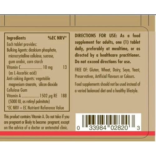 סולגאר ויטמין A יבש‏ 1500 מק"ג (5,000 יחב"ל) 100 טבליות - מבית SOLGAR