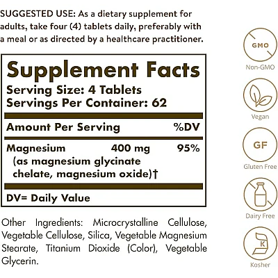 סולגאר מגנזיום כלאטי 250 טבליות - מבית SOLGAR