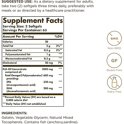 סולגאר תרכיז שמן דגים אומגה 3 - 120 כמוסות רכות - מבית SOLGAR