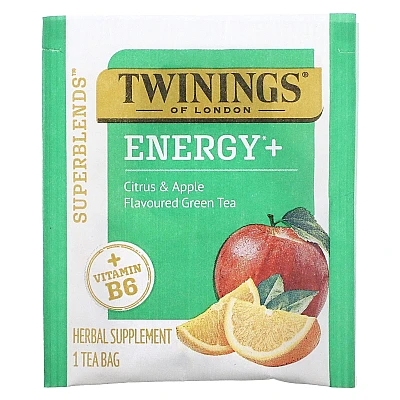 טווינינגס תה ירוק +Energy בטעם הדרים ותפוח 16 שקיקי - מבית Twinings
