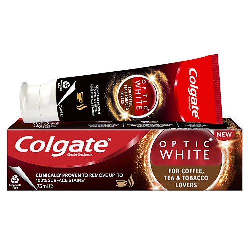 קולגייט משחת שיניים אופטיק וויט לאוהבי קפה תה וטבק 75 מ"ל  - מבית Colgate