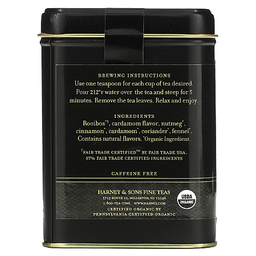 חליטת תה צמחים צ'אי רויבוש אורגני נטול קפאין 112 גרם - מבית Harney & Sons