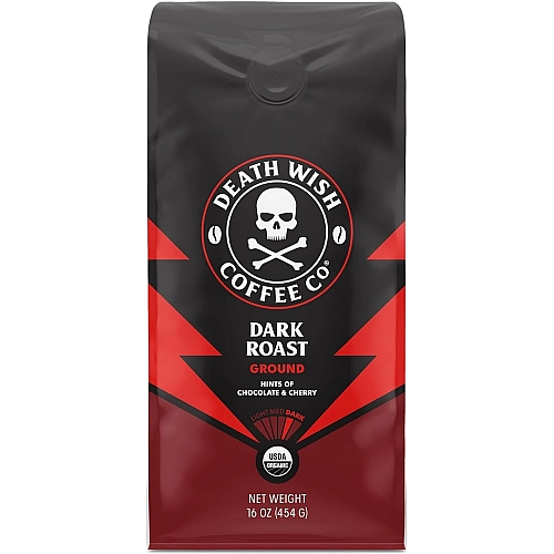 קפה טחון חזק במיוחד שעועית מלאה קלייה כהה 454 גרם - מבית Death Wish Coffee