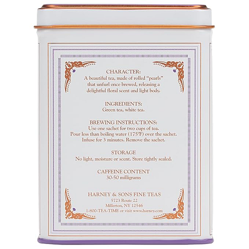 תה ירוק יסמין פנינת הדרקון בפחית 20 שקיקים 40 גרם - מבית Harney & Sons