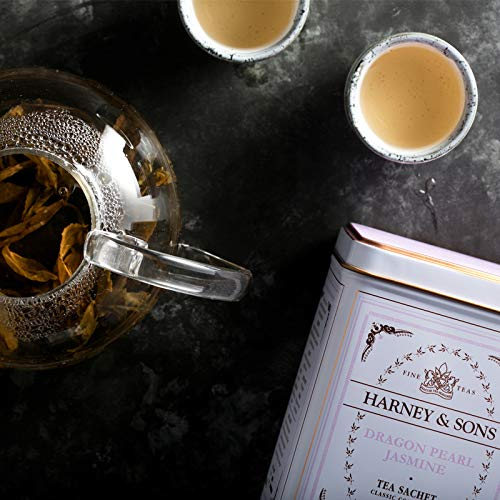 תה ירוק יסמין פנינת הדרקון בפחית 20 שקיקים 40 גרם - מבית Harney & Sons