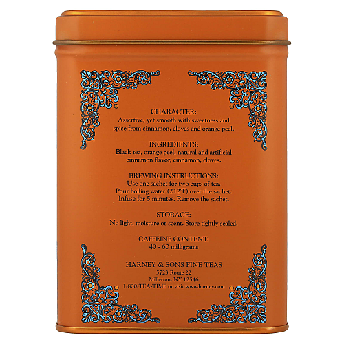 תערובות תה שחור שקיעה קינמון חם בפחית 40 גרם 20 שקיות - מבית Harney & Sons