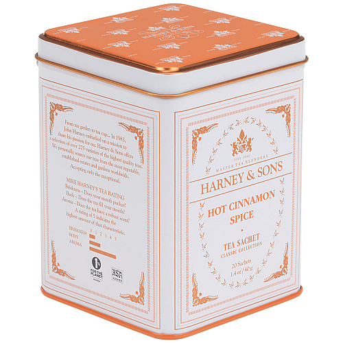 תערובות תה שחור שקיעה קינמון חם בפחית 40 גרם 20 שקיות - מבית Harney & Sons