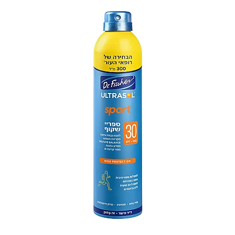 אולטרסול ספורט ספריי שקוף SPF30 להגנה גבוהה לספורטיים מוגדל 300 מ"ל - ד"ר פישר אולטרסול ספורט ספריי שקוף SPF30 להגנה גבוהה לספורטיים מוגדל 300 מ"ל - ד"ר פישר