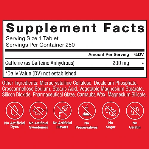 תוסף אנרגיה קפאין 200 מ"ג 250 טבליות - מבית Force Factor