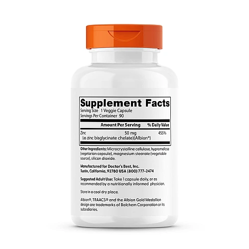 אבץ ביסגליצינט 100% כלאטי - 50 מ"ג - 90 כמוסות - מבית Doctor's best