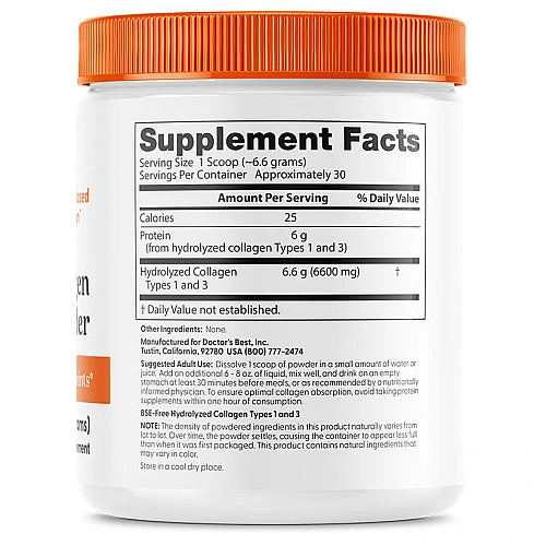 אבקת קולגן טהור מסוג 1 ו-3 תכולה 200 גרם - מבית Doctor's best