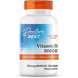 ויטמין די IU 5000 D3 יחב"ל - 360 כמוסות רכות - מבית Doctor's best