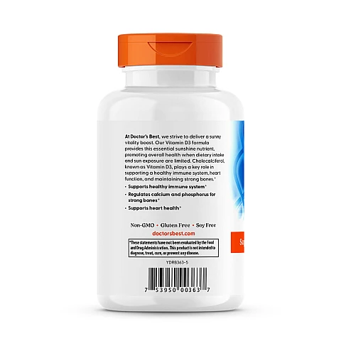 ויטמין די IU 5000 D3 יחב"ל - 720 כמוסות רכות - מבית Doctor's best ויטמין די IU 5000 D3 יחב"ל - 720 כמוסות רכות - מבית Doctor's best