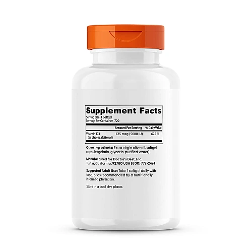 ויטמין די IU 5000 D3 יחב"ל - 720 כמוסות רכות - מבית Doctor's best