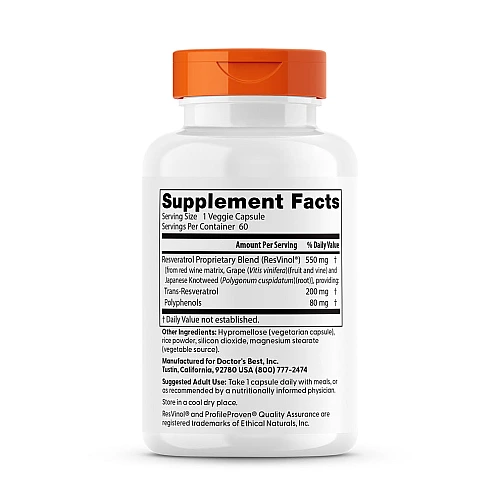 טרנס רזברטרול 200 מ"ג עם רסווינול 60 כמוסות - מבית Doctor's best