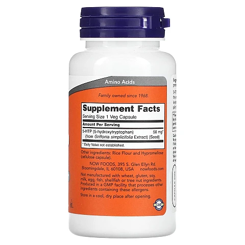 5-HTP הידרוקסי-טריפטופן 50 מ"ג - 90 כמוסות מבית NOW FOODS 5-HTP הידרוקסי-טריפטופן 50 מ"ג - 90 כמוסות מבית NOW FOODS