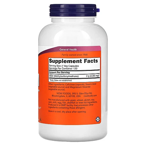 MSM מתיל סולפוניל מתאן 1000 מ"ג - 240 כמוסות - מבית NOW FOODS MSM מתיל סולפוניל מתאן 1000 מ"ג - 240 כמוסות - מבית NOW FOODS