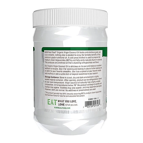 שמן קוקוס אורגני כבישה קרה 590 מ"ל - מבית NOW FOODS