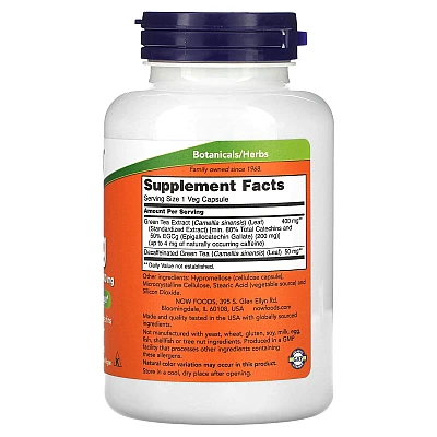 תמצית תה ירוק EGCG שורף שומן טבעי 400 מ"ג 180 כמוסות - מבית NOW FOODS