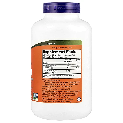 אינולין אורגני אבקת פרה-ביוטיקה 454 גרם - מבית NOW FOODS