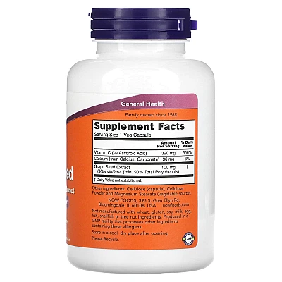 תמצית זרעי ענבים מתוקננת 100 מ"ג 200 כמוסות - מבית NOW FOODS