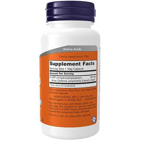 5-HTP במינון 100 מ"ג - 60 כמוסות - מבית NOW FOODS 5-HTP במינון 100 מ"ג - 60 כמוסות - מבית NOW FOODS