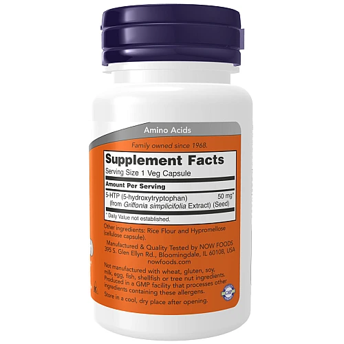 5-HTP במינון 50 מ"ג - 30 כמוסות - מבית NOW FOODS