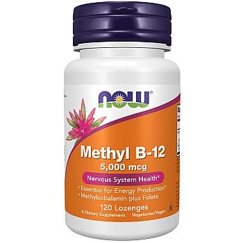 B-12 מתיל 5000 מק"ג - 120 טבליות למציצה - מבית NOW FOODS