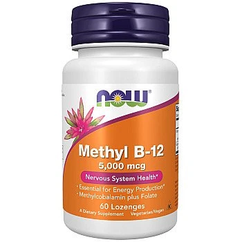 B-12 מתיל 5000 מק"ג - 60 טבליות למציצה - מבית NOW FOODS