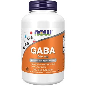 GABA גאבא 500 מ"ג עם ויטמין B6 - תכולה 200 כמוסות מבית NOW FOODS