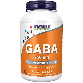 GABA גאבא 750 מ"ג עם ויטמין B6 תכולה 200 כמוסות - מבית NOW FOODS