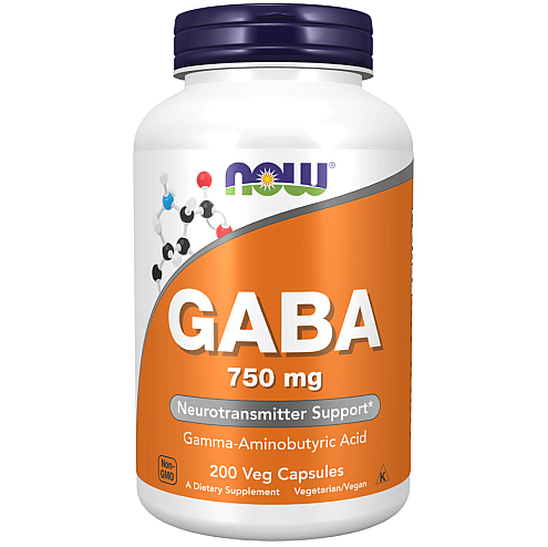 GABA גאבא 750 מ"ג עם ויטמין B6 תכולה 200 כמוסות - מבית NOW FOODS