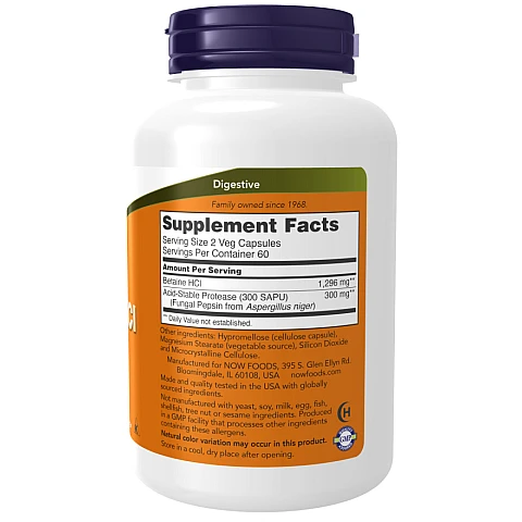 HCL בטאין הידרוכלוריד 648 מ"ג 120 כמוסות - מבית NOW FOODS HCL בטאין הידרוכלוריד 648 מ"ג 120 כמוסות - מבית NOW FOODS