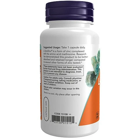 L-OptiZinc אבץ 30 מ"ג 100 כמוסות - מבית NOW FOODS