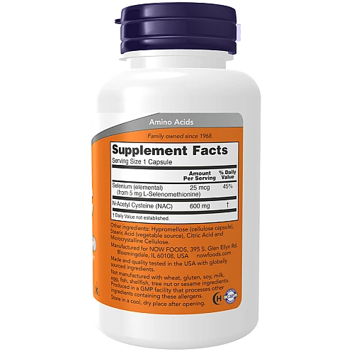 NAC נ-אצטיל ל-ציסטאין בתוספת סלניום 100 כמוסות - מבית NOW FOODS